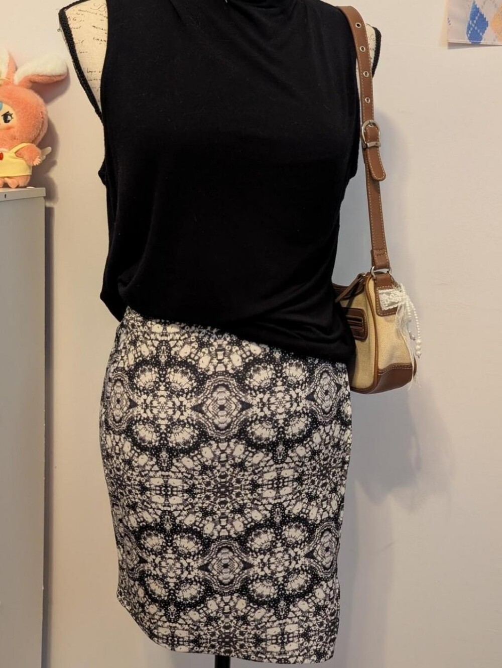 Y2K Grunge and Black & White Patterned Mini Pencil Skirt